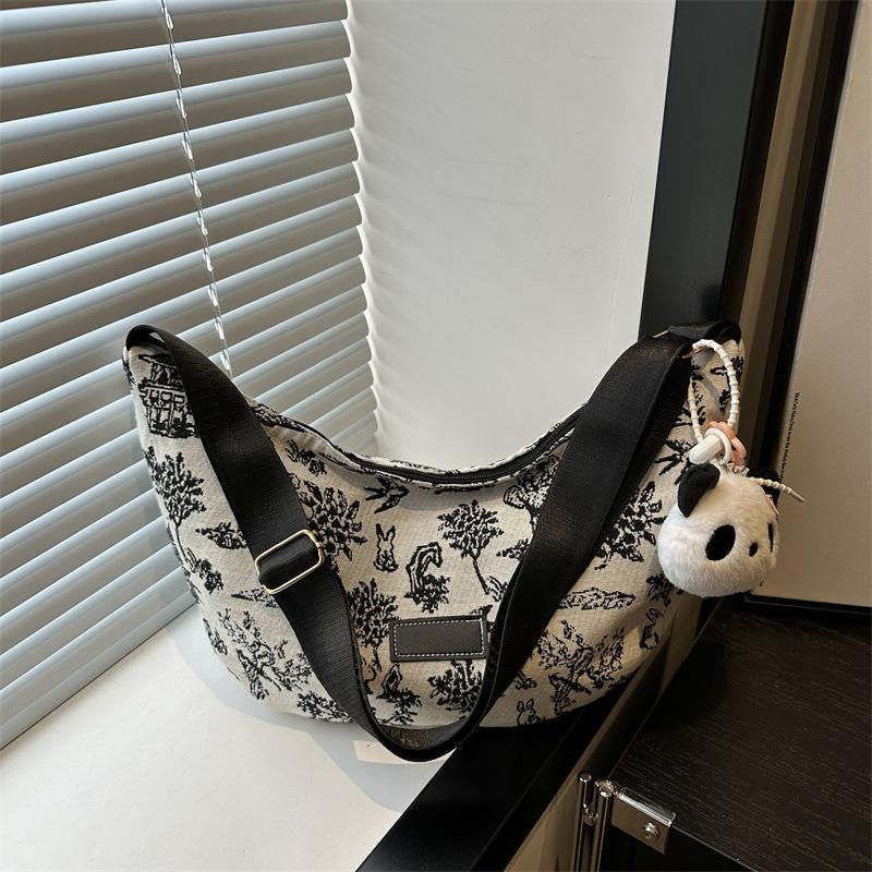 

New fashion trend print casual light practical large capacity tote bag commuter shoulder messenger bag women no pendant чёрный