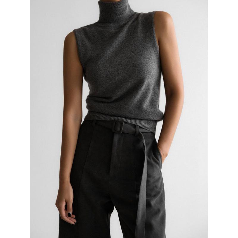 Knitted Sleeveless Vest New Spring Autumn High-Neck Vest Simple Sweater Top For Women