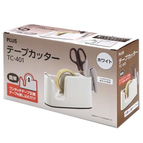 Plus Tape Cutter Easy Tape Replacement with Pen Holder TC-401 White 31-272