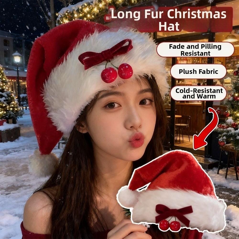 Plush Fabric Red Santa Hat Soft Plush Trim Long Fur Hat Durable Christmas Hat Christmas