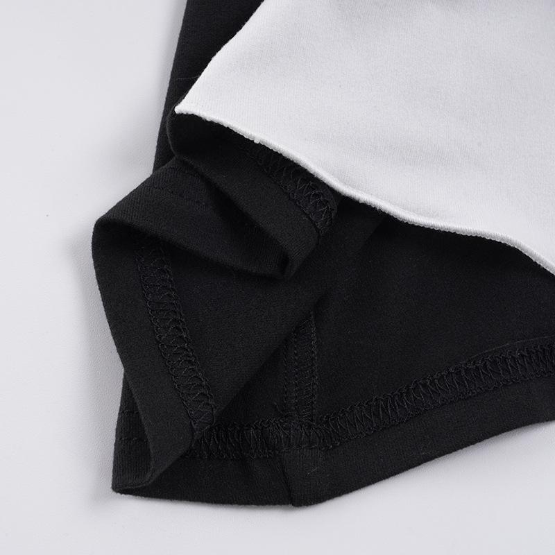 Francouzský blokový patchworkový A-line panenkovský top: Úzké tričko s dlouhým rukávem, falešný dvoudílný design