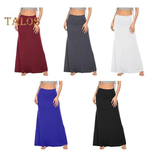 Women Skirt High-Waist Hip Wrapped Maxi Skirt Solid Color Ankle Length Skirt Home Casual Evening Vacation Skirt