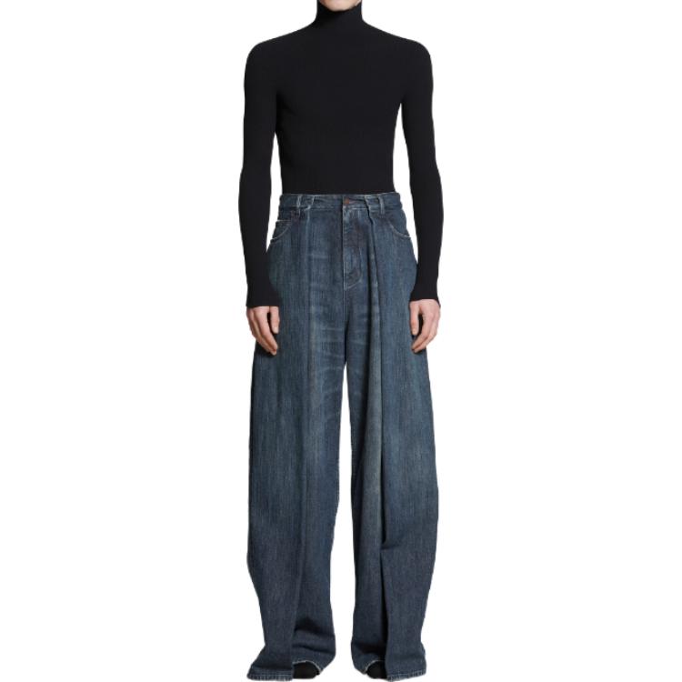 Balenciaga Jeans Unisex Indigo Moderate Wide Leg Pants 767983TNW654445