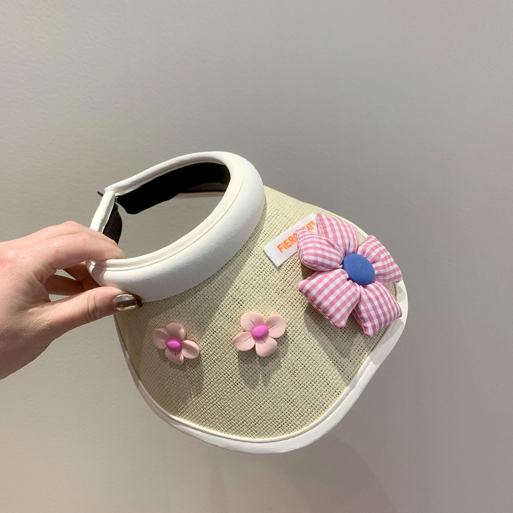 

Three Little Flowers Children s Sunscreen Hat Baby Shade Empty Top Hat Summer Shell Hat Women s UV Protection Straw Hat 48-53Cm (children)