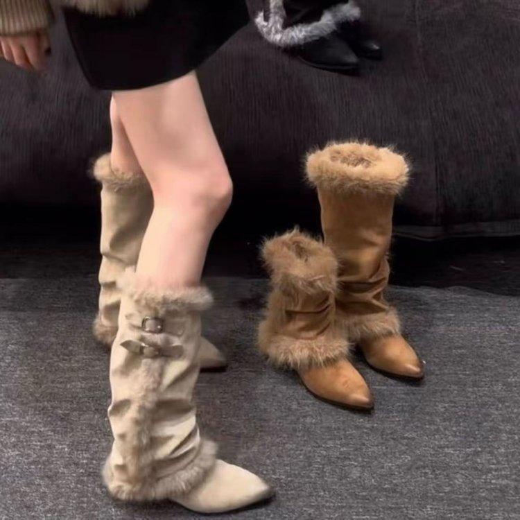 Neue Damen-Spitzschuhe, Gepolsterte und Verdickte Damenstiefel, Stiefel im Retro-Stil