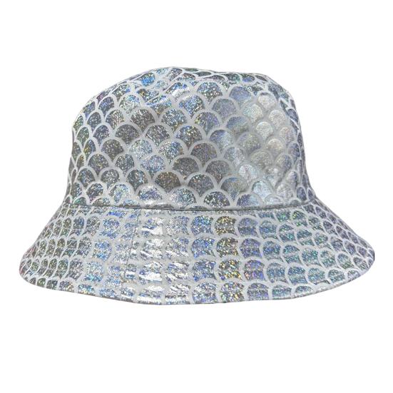 Shiny Fabric Bucket Hat, Rainproof Reflective Party Hat, Colorful Fish Scale Pattern Hat, Sun Protection Fisherman Hat for Festivals And Travel