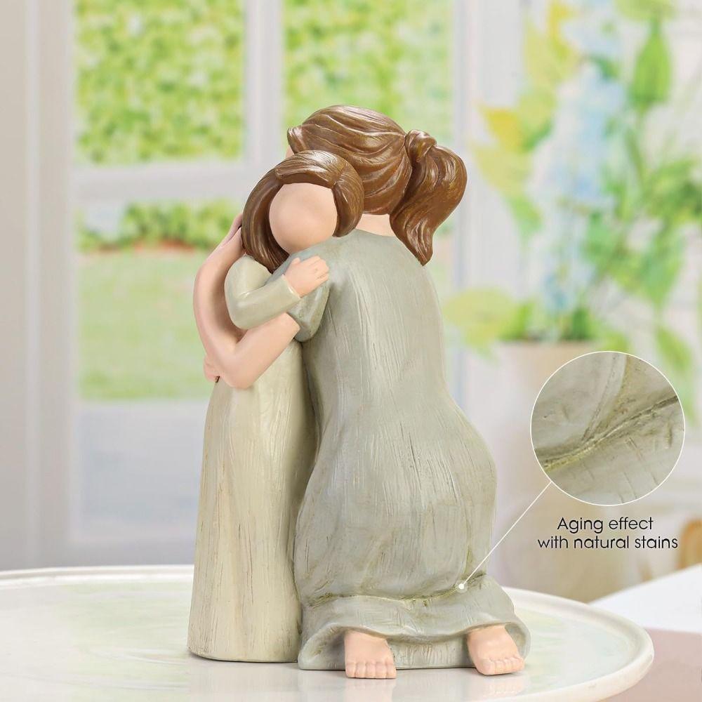 Nowoczesna Figurka Matki i Córki Przytulających się Ręcznie Malowana Żywica Ozdoba Rodzinna Salon