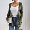 European and American Solid Long-Sleeve Mid-Length Knitted Cardigan with Pockets - Autumn/Winter Sweater