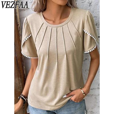 Damenmode, lässig, Sommer, Frühling, einfarbig, bedruckt, kurzärmelig, O-Ausschnitt, Blusen und Hemden