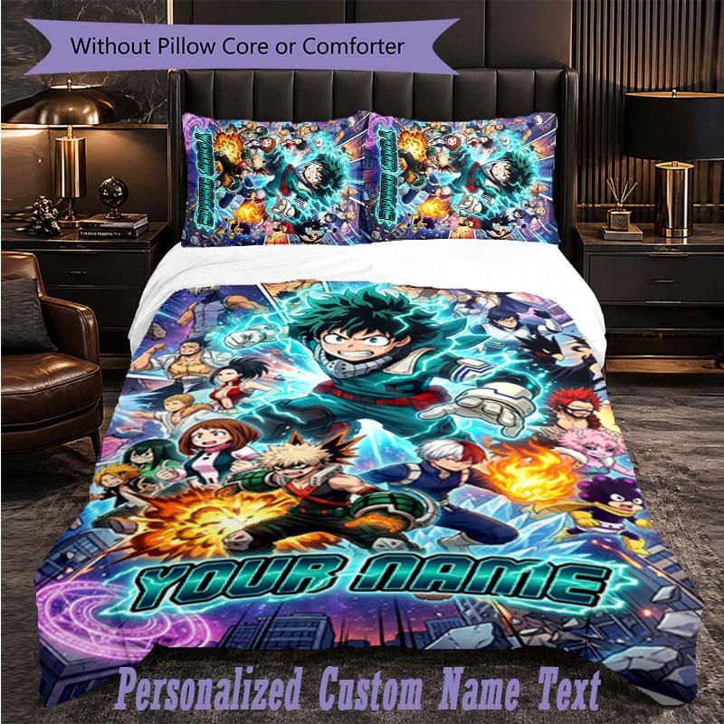 Personalized 3Pcs Bedding SetMy Hero Academia Custom Text Duvet Cover Pillowcase Set Bedroom Gift