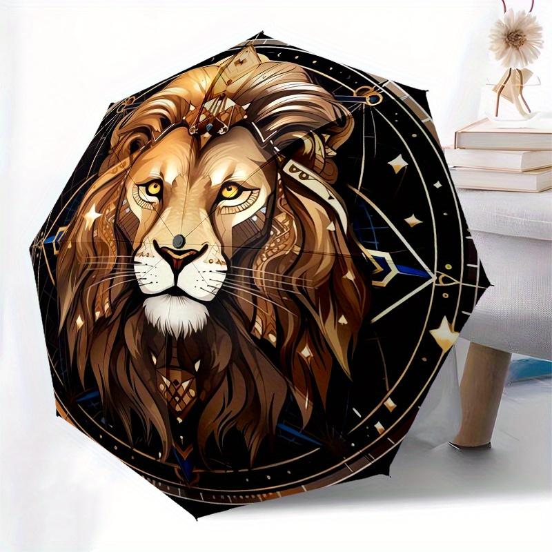 Golden Lion Mandala Wall Art DecorUmbrella, Portable 3-Fold Compact Umbrella for Men & Women Gift