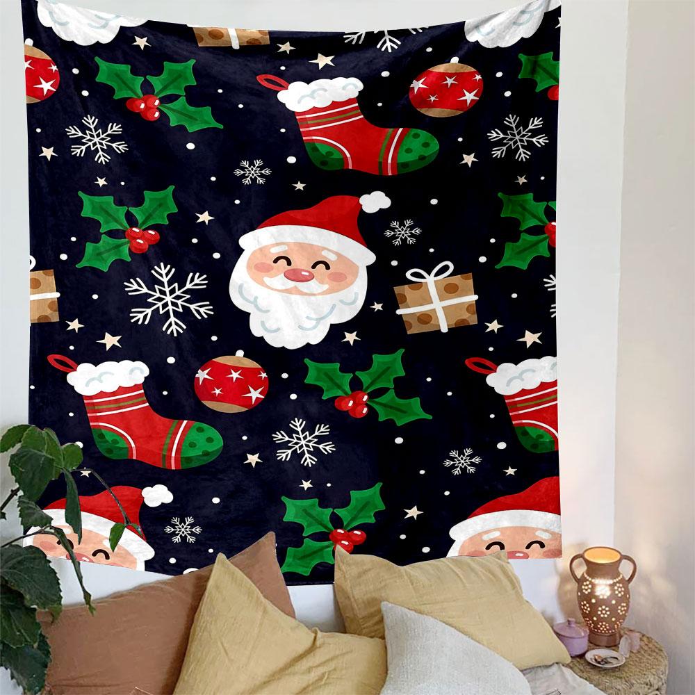 Santa and Christmas Pattern Design Patterned Tapestry Decorative Wall Hanging, Home Bedroom Living Room Decor