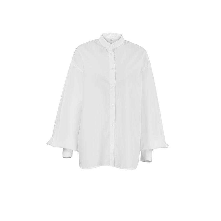 Spring European and American neutral minimalist style wildberries sexy lapel lantern sleeve cardigan shirt women's clothing