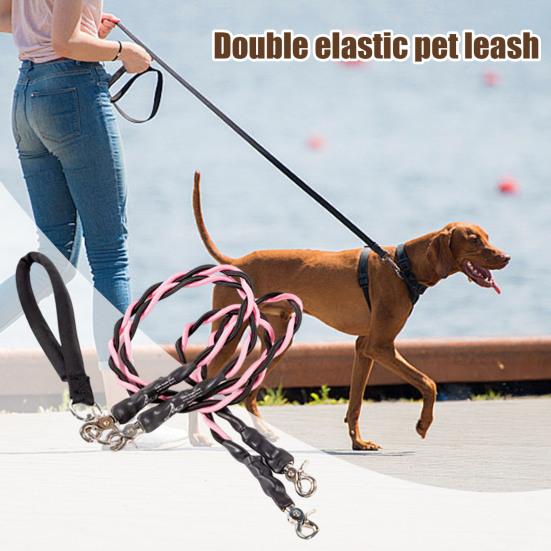 Dvojité bungee vodítko pro psy Bez zamotávání 360stupňová otočná karabina Dvojité vodítko pro psy Vodítko pro výcvik chůze se psem Rozbočovač pro střední a velká plemena