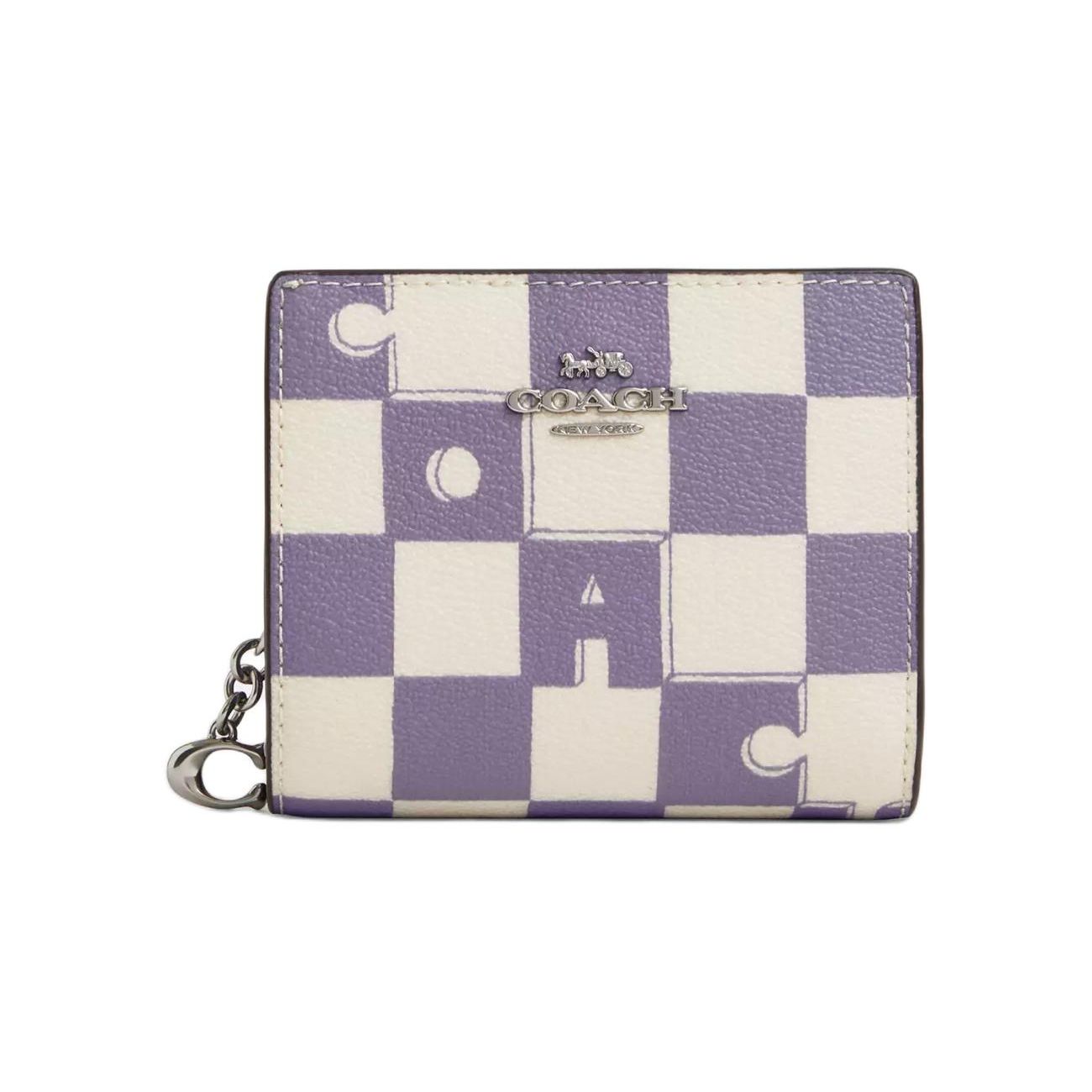 

Coach Snap Wallet 10 Checkered Print Button Coated Canvas And Smooth Leather Wallet Women wallet Light-Purple CT217-SVWPB Light Purple