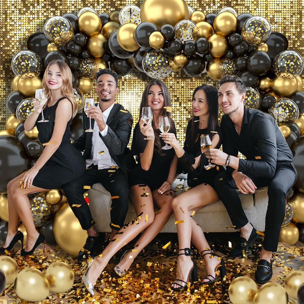 Black Gold Balloon Arch Kit Metal Gold Confetti Balloons Garland Wedding Bridal Shower Birthday Party New Year 2026 Decoration