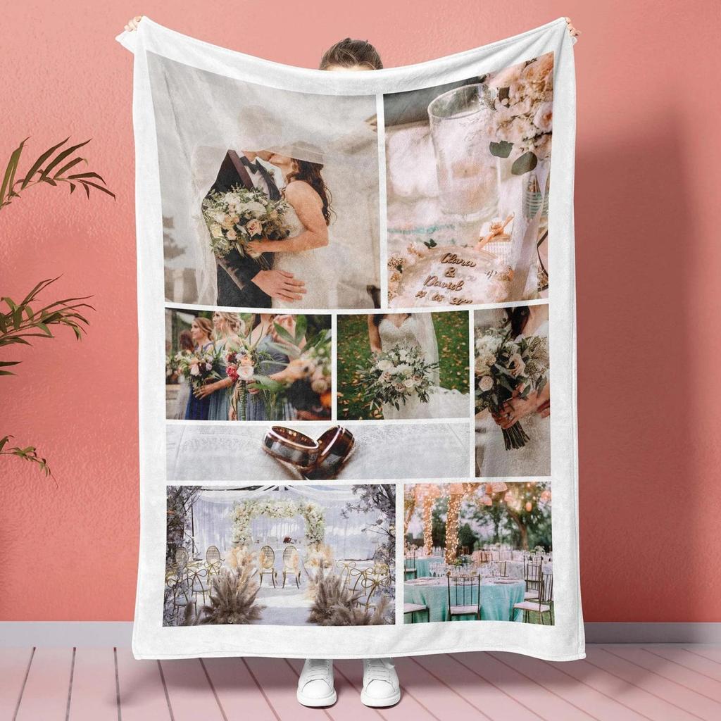 Custom Photo Blanket, Wedding Keepsake Gift for Couple Wife Husband