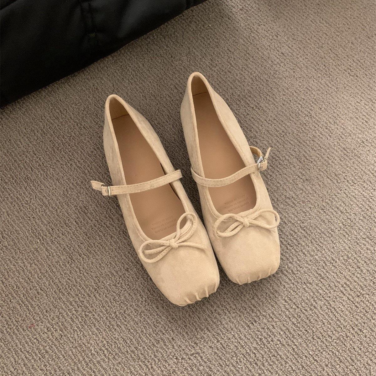 

Suede square head single shoes women s spring and autumn new bow commuter flat Mary Jane shoes 35 абрикосовий