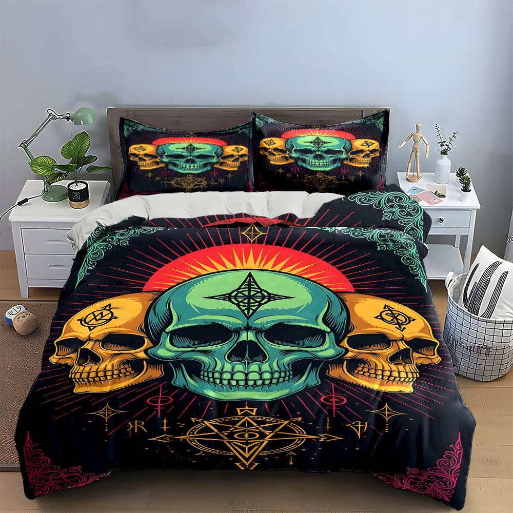 Colorful skulls with symbols. Bedding sets Duvet cover sets Duvet covers Pillowcases(1* Duvet Cover 2* Pillowcases without duvet insert)