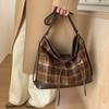 Women Retro Woolen Cloth Plaid Underarm Bag Maillard Color Shoulder Bag Tote Bag Large Capacity Backpack for Daily Travel Work