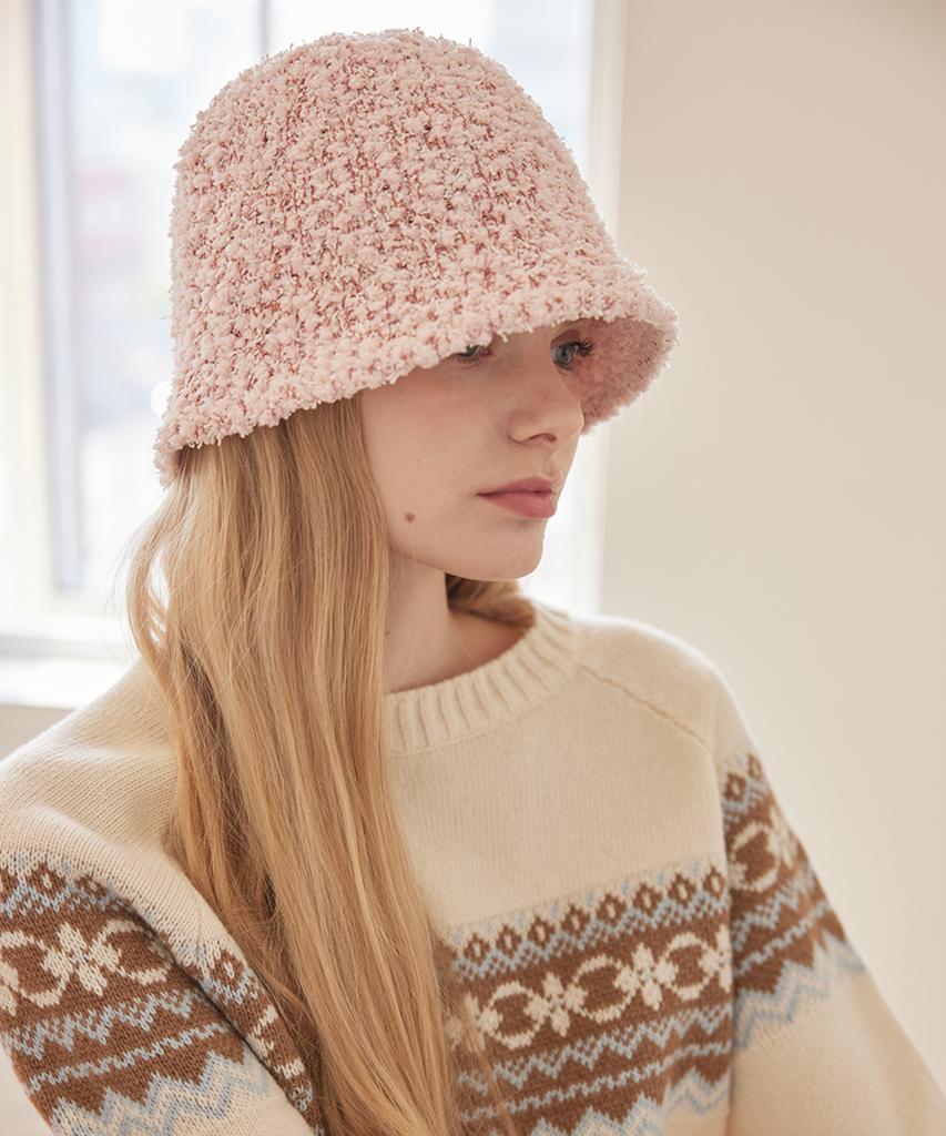 Olinkeompeulliteu Popcorn Knit Bucket Hat (Pale Pink)