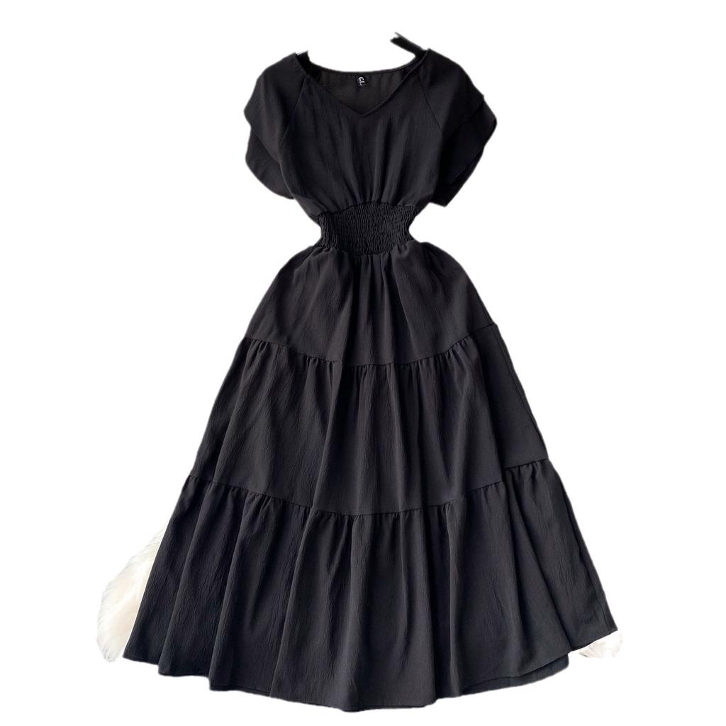 Women's Vintage Hepburn Style Dress Pleated Waist Light Luxury Temperament Swing Long Dress