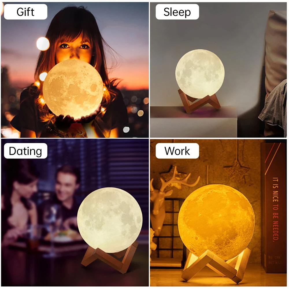 3D Maan Nachtlampje Oplaadbare Maanlamp Slaapkamer Led Studeerkamer Tafellamp Warm Licht Bedlamp Bureaulamp Woondecoratie
