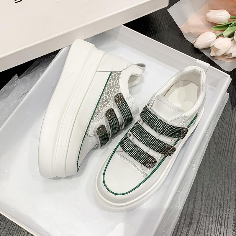 Fashion 7.5cm Women Casual Platform Wedge Summer Hollow Mesh Shoes High Brand Crystal Hook Sping Chunky Sneaker Fashion High Heel