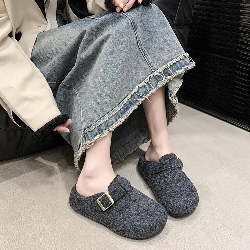Cotton towed fluffy slippers women wear new autumn and winter velvet retro one-pedal lazy shoes bag head 40 серый 3290₽