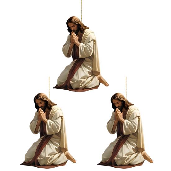Yousheng 2D Acrylic Jesus Christ Ornament Car Rearview Mirror Hanging Decor Auto Interior Religious Gift for Christian Retro Faith Accessories