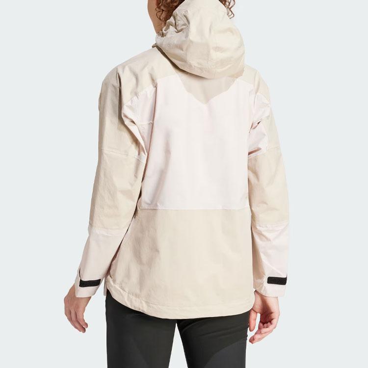 Adidas Color Block Two-Way Zipper Outdoor Sports Hooded Waterproof Windproof Jacket Women Jacket Light-Sesame IP1440