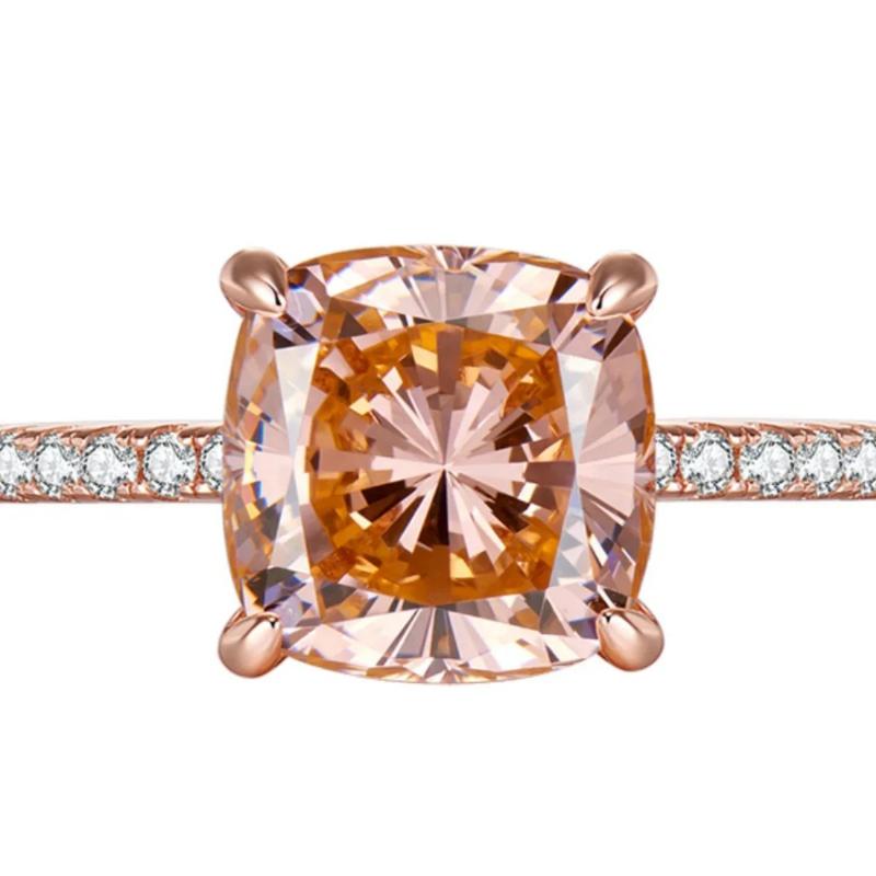 4-carat Morganite 925 Sterling Silver Ring, Light Luxury, Niche, Exquisite, High-end, Cool Style, Rose Gold Plated Diamond Ring