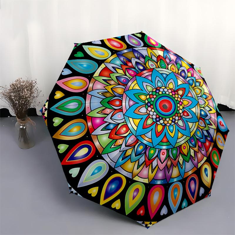 1pc Mandala Art Automatic Umbrella Durable Iron Frame & Plastic Handle, Gift for Men & Women, Sturdy Construction yy250905143