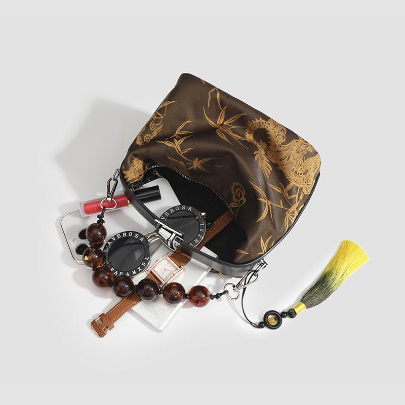 Chinese Classical Style Ladies PU Leather Handbag Luxury Designer Pearl Handle Shoulder Bag  Fashion Trend Free Shipping