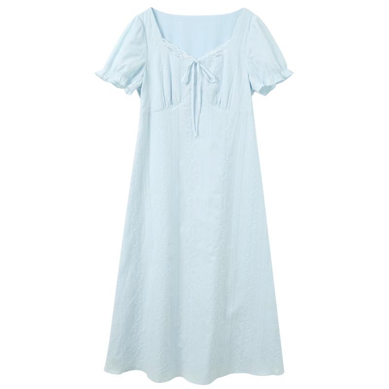 Women s Embroidered Floral Puff Sleeve Cotton Dress XXL