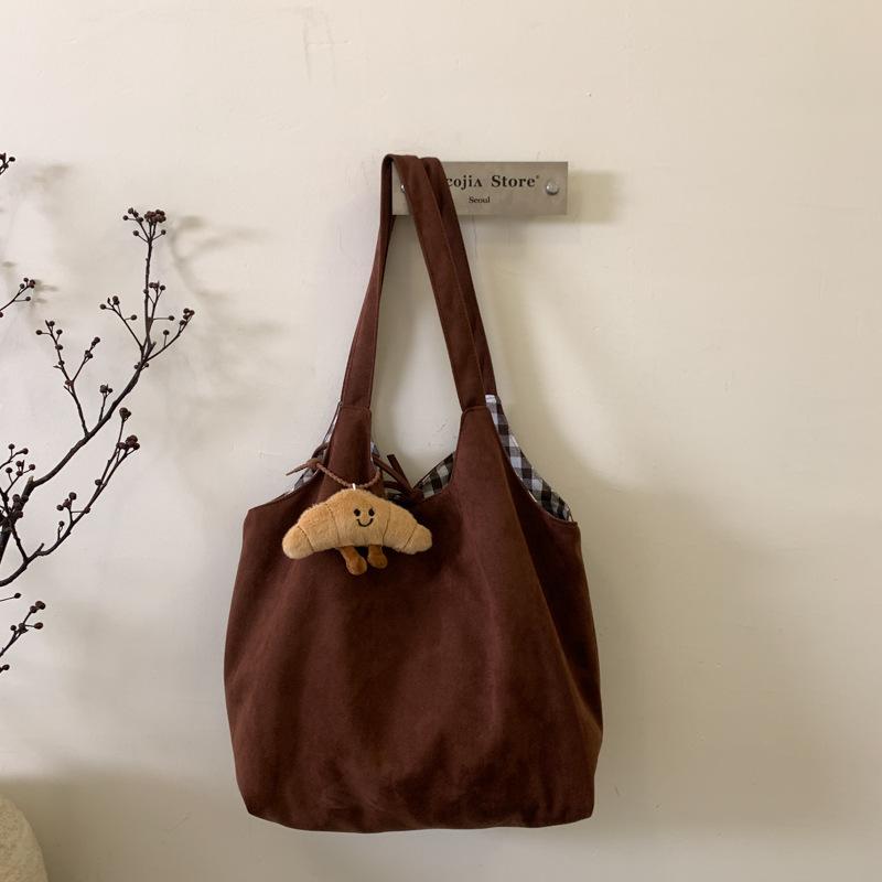 Korean Retro Autumn and Winter New Suede Shoulder Bag Plaid Large Capacity Commuting Lazy Wind Portable Tote Bag Women