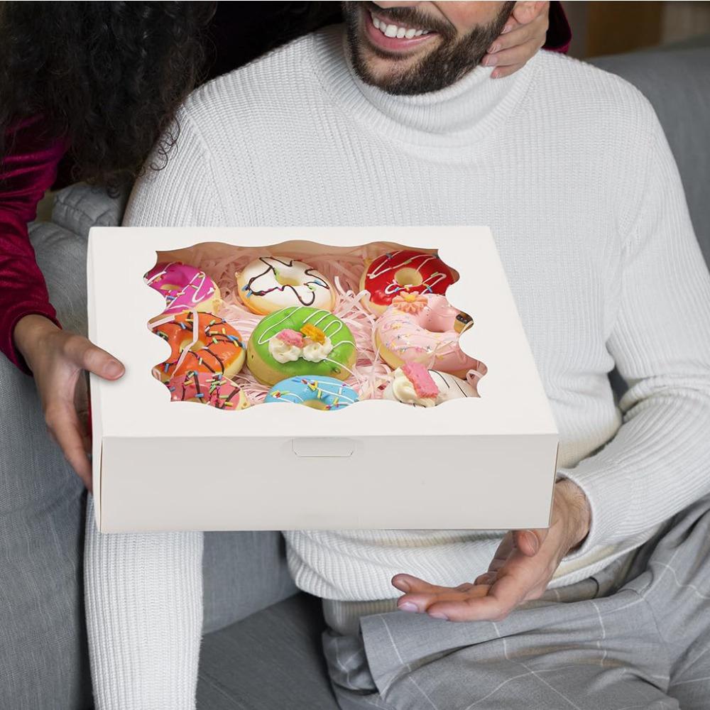 8pcs White Treat Boxes with Clear Window Gift Boxes Auto-Popup Gift Wrap Box, Kraft Paper Gift Packing Box for Weddings Birthdays Parties Jewelry