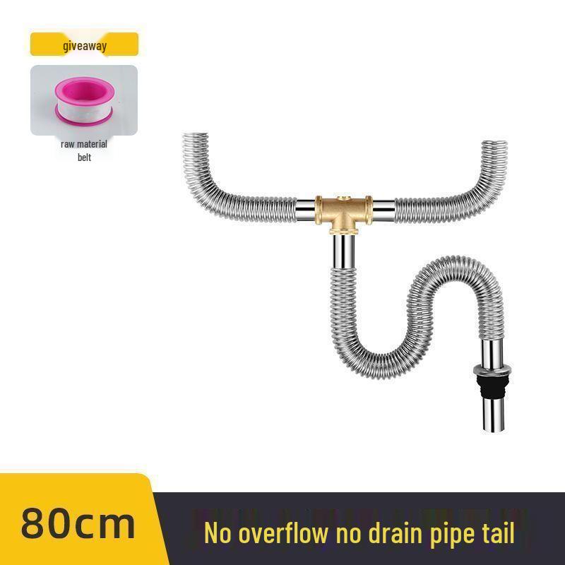 Stainless Steel Kitchen Sink Drain Pipe Set with Anti-Odor Features for Single or Double Sinks and Dishwasher Integration