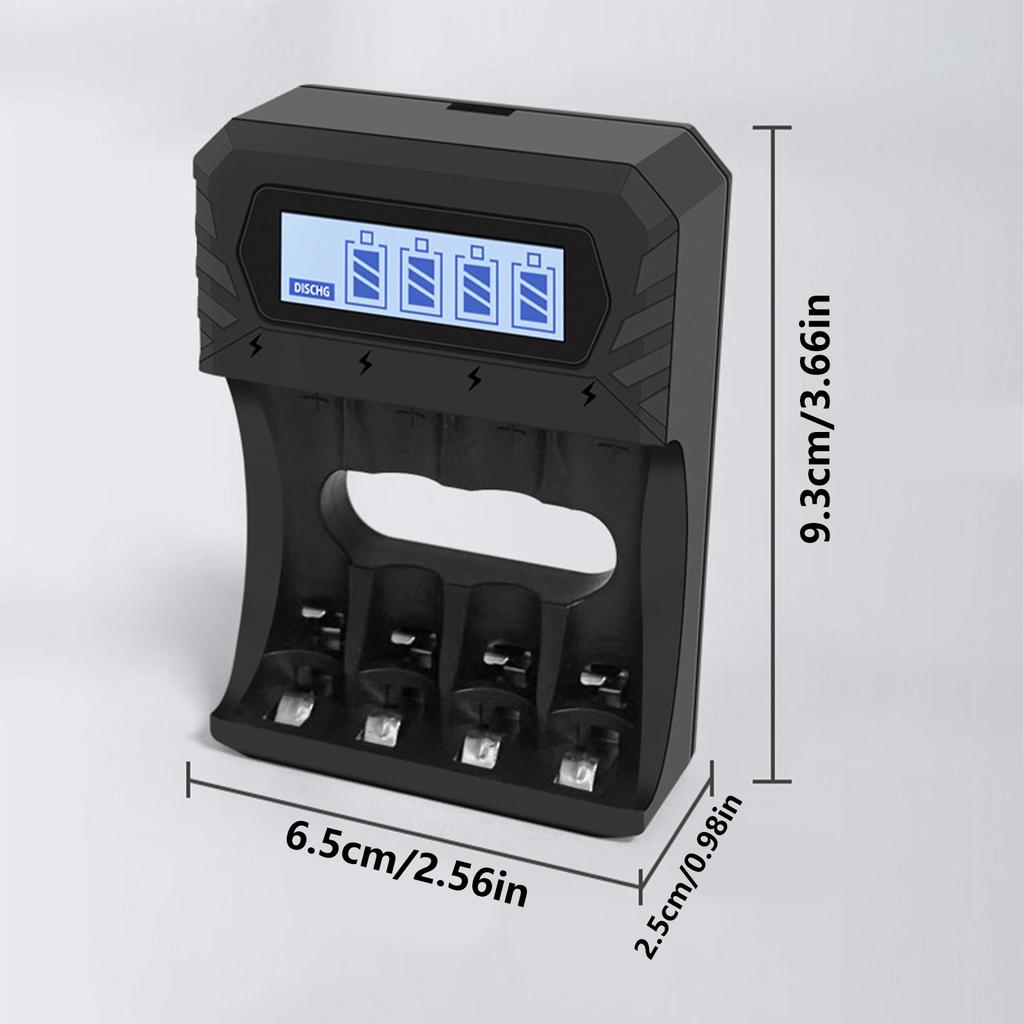 Intelligent 4-Slot Charger for 1.5V AA 3A Batteries LCD Screen & Convenient USB Type C Port Charaging Station