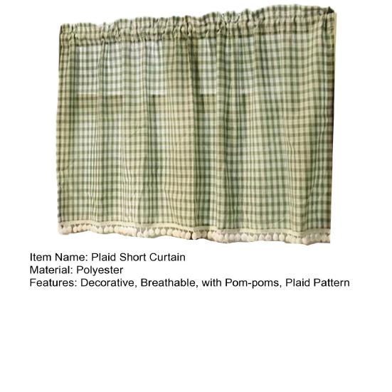 Tende a Quadri Buffalo Check, Tende a Mezza Finestra, Tenda per Finestra Cucina con Pompon, Tende Classiche da Caffè per Cucina, Soggiorno in Stile Farmhouse