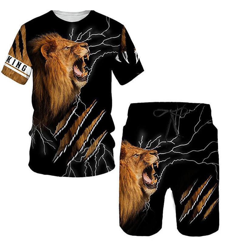 European and American manufacturers supply, lion 3D digital printing casual suit T-shirt + shorts, available