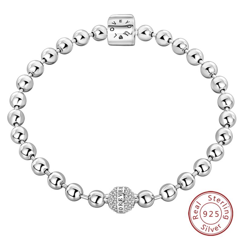 Original 17-20CM 925 Silber Klassisches Liebe Für Immer Perlenarmband Für Frauen Feiner Jahrestag Schmuck