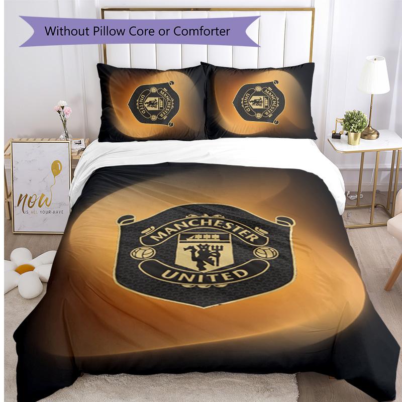 Manchester United FC Printed 3PCS Bedding Set Breathable Duvet Cover with Pillowcases Decorative Bed Linen for Bedroom Home