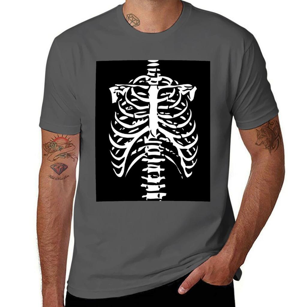 Skeleton Rib Cage Tshirt Active Sports Short Sleeve Cotton Shirt