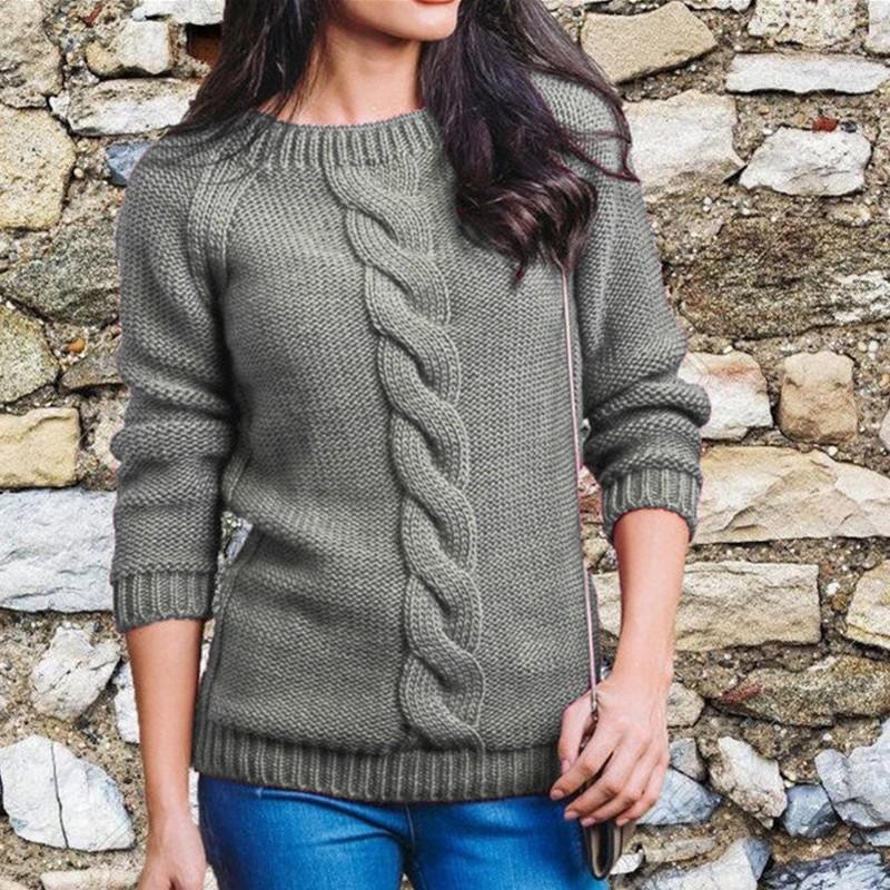 Women's Fashionable Hemp Rope Knitted Detail Round Neck Long Sleeve Sweater Luxurious Relaxed-fit Slimming and Versatile Top