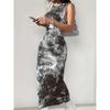 Women's Sleeveless Round Neck Tie-dye Printed Tight Vest Dress