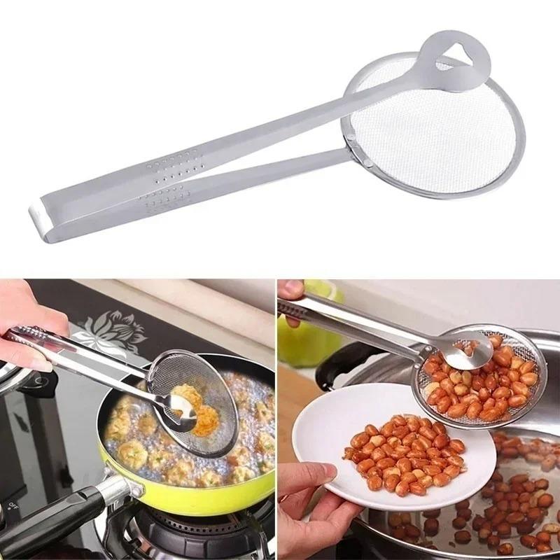 New Creative Stainless Steel Spoon Fried Food Clip Kitchen Food Oil Filter Clip Foods Filter Mesh Clips Fried French Fries Clips
