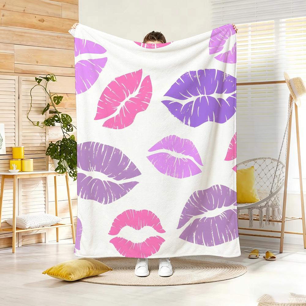 Artistic Pattern R-Retro Red Lips Sunglasses Throw Lightweight 240g Flannel Blanket Soft Skin-friendly for Summer Cooling