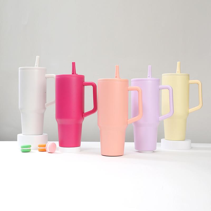 1200ml Simple 40oz Double Layer Ice King Cup Vacuum Insulated Leak Proof Foldable Straw Portable Car Mug