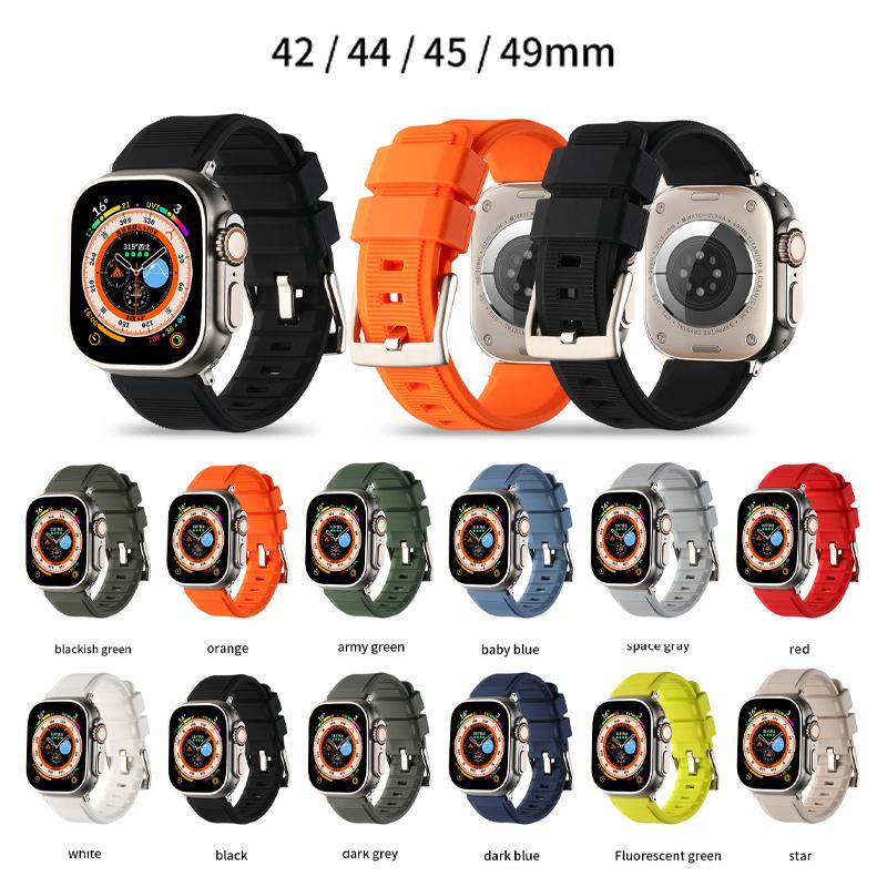 

Роскошный мягкий силиконовый ремешок для Apple Watch Ultra Band 49 мм, 45 мм, 41 мм, 44 мм, 40 мм, 42 мм, резиновый спортивный браслет, серия IWatch 87654, ремешок